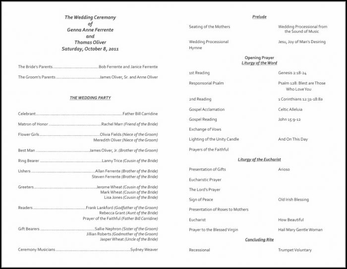 Catholic Wedding Ceremony Program Template 1 Resume Catholic Wedding Program Template